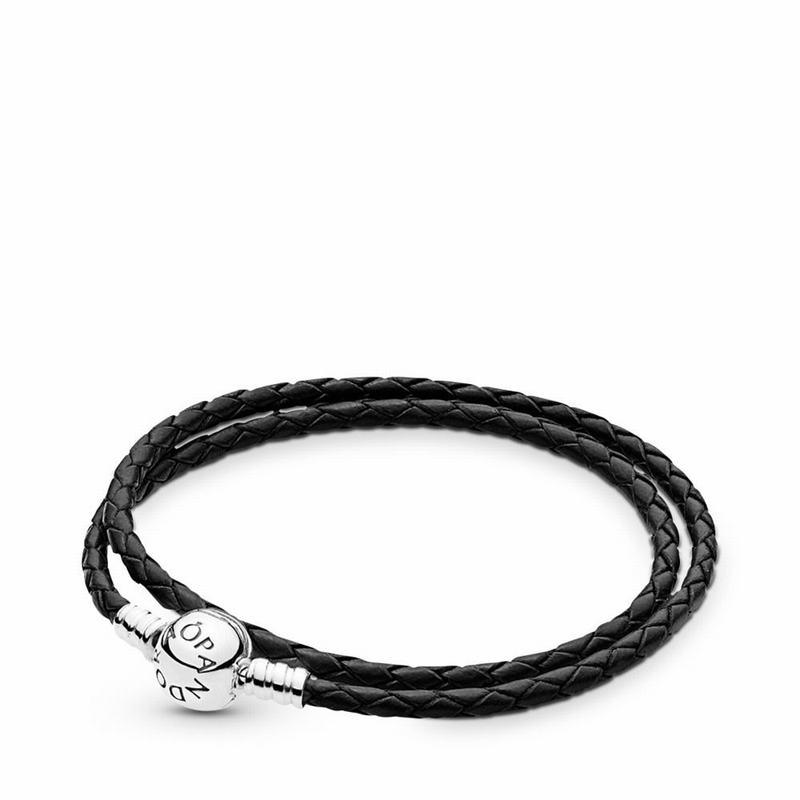 Pandora Black Braided Double-Leather Charm Bracelet Sale NZ, Sterling Silver (615087-OMN)